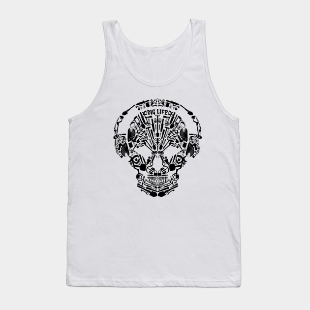 Metal Detecting Dig Life Skull with Headphones Tank Top by Windy Digger Metal Detecting Store